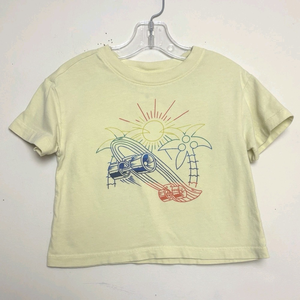 Hanna Andersson Skateboard Yellow Graphic Boxy Crop Fit T Shirt 85 2T Toddler